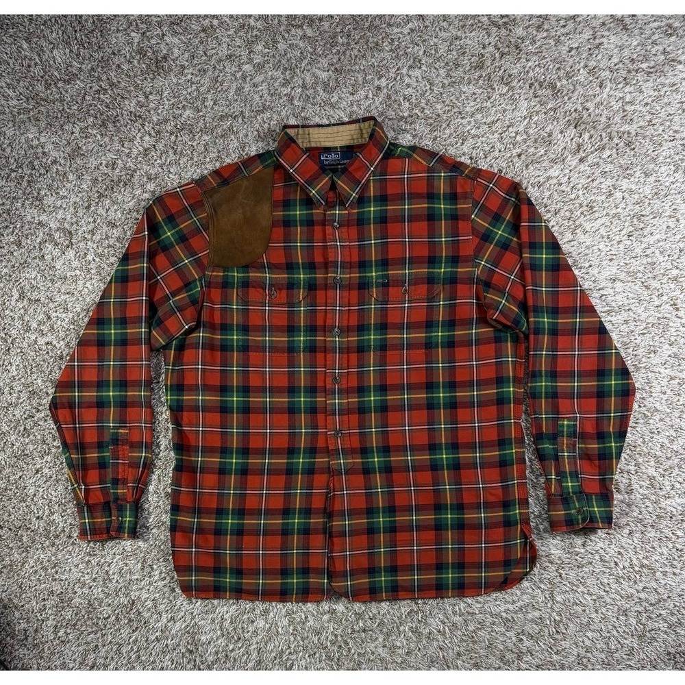 Polo Ralph Lauren Flannel Patch Shooting Shirt Plaid Men's Size XL